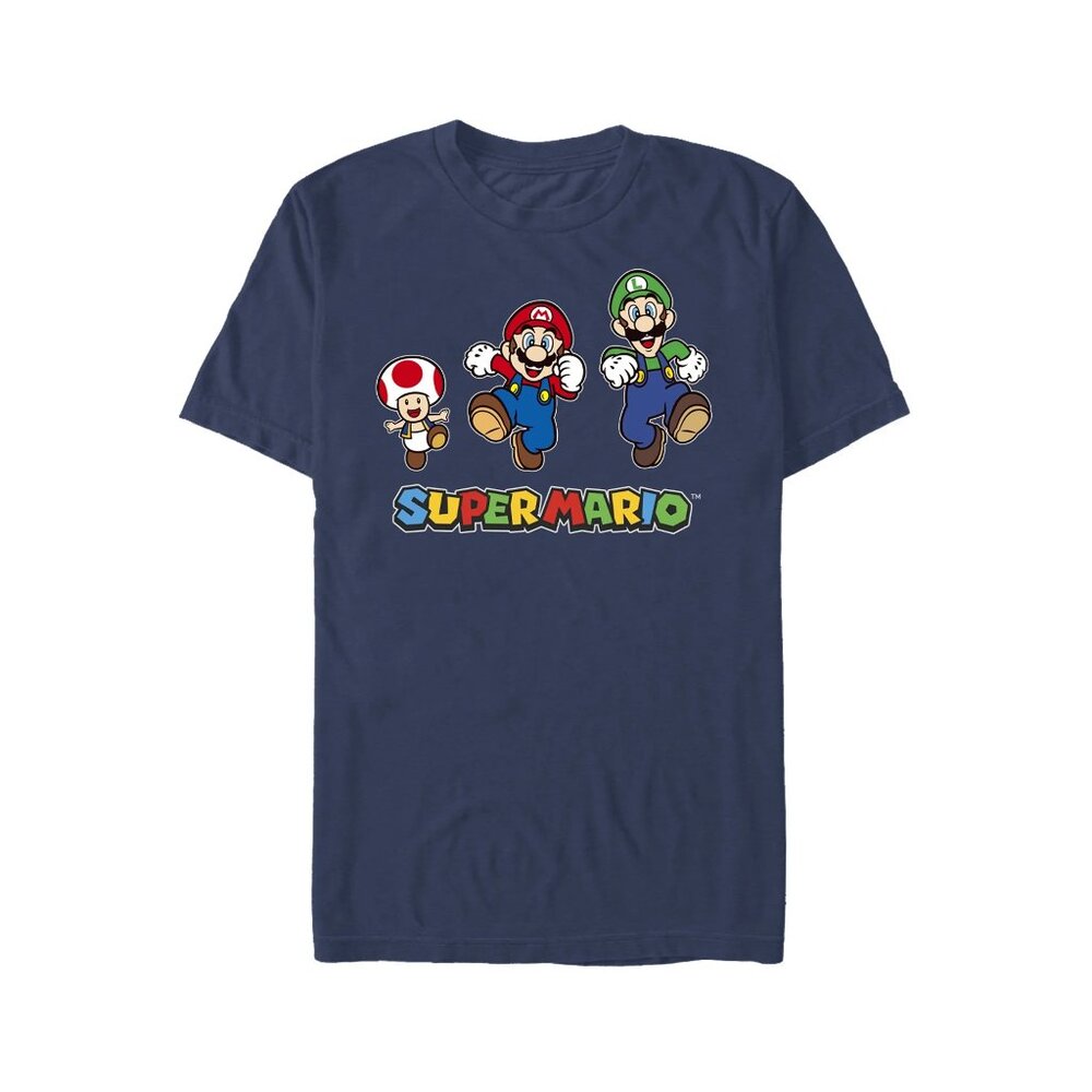 New Official Nintendo Super Mario Mens Graphic Crew Neck T-Shirt Navy Small tags